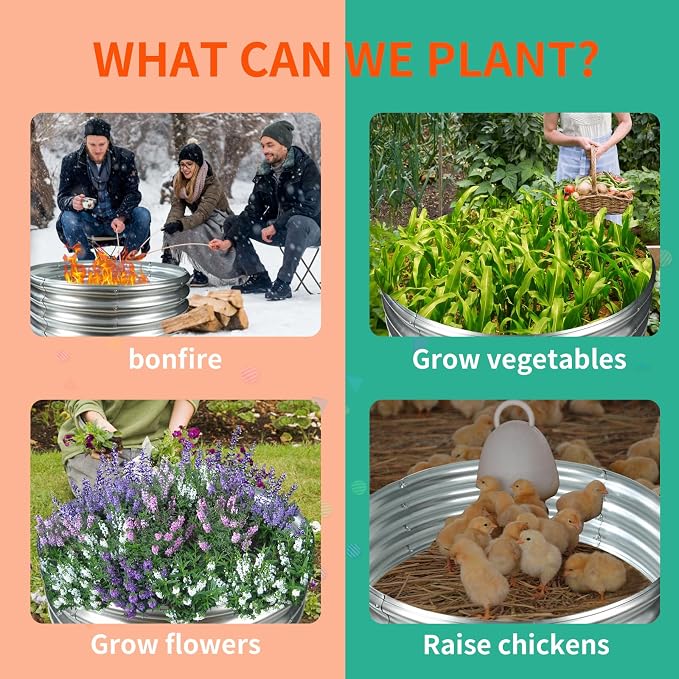 12 Inch Tall 36 Inch Diameter Round Silver Raised Garden Bed Kits Outdoor | 1 FT Tall,3 FT Planter Bed for Flowers,Herbs,Vegetables,Trees,0.8MM Thick Galvanized Metal,with Gloves,Tool free
