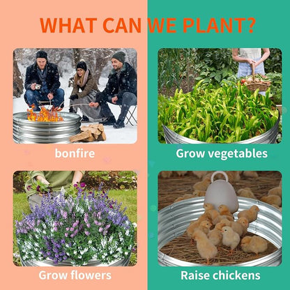 12 Inch Tall 36 Inch Diameter Round Silver Raised Garden Bed Kits Outdoor | 1 FT Tall,3 FT Planter Bed for Flowers,Herbs,Vegetables,Trees,0.8MM Thick Galvanized Metal,with Gloves,Tool free