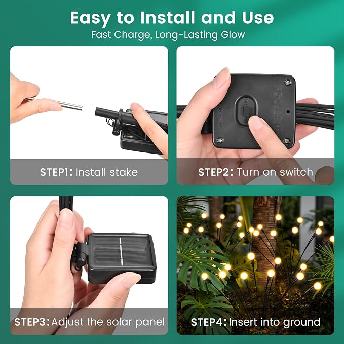 Solar Garden Lights, LED Swaying Solar Lights Outdoor Waterproof, Warm White Firefly Outdoor Decorative Lights, Garden Decor, Yard, Patio, Pathway Decoration Gardening Gifts (8 Pack)