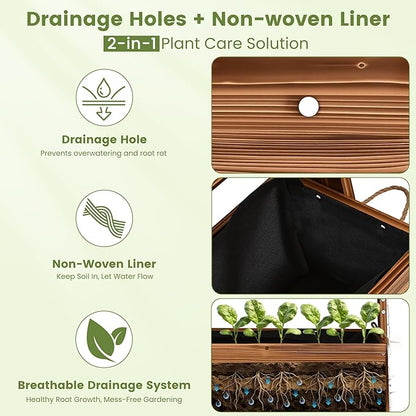 4-Tier Wooden Garden Raised Bed with 11-Mode LED Lights and Timer | 51"H Vertical Wall-Leaning Planter with Tilt-Out Boxes& Drainage Holes for Vegetables Herbs Flowers Patio