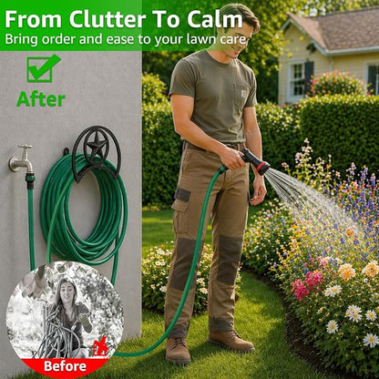 GOFORWILD Garden Hose Holder, Decorative Hose Butler Sturdy Water Hose Rack, Durable Wall Hose Hanger, Holds 125-Feet of 5/8-Inch Hose, Hose Reel, Made of Gauge Steel (9.8) …