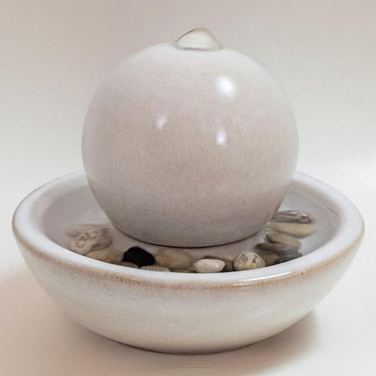 Sunnydaze Tabletop Ceramic Tabletop Fountain with Orb - Relaxing Indoor Fountain for Meditation - for Office, Bedroom, or Living Room - White