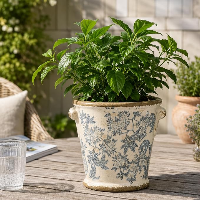 Dosayes Vintage Ceramic Flower Pot with Drainage Holes and Handle,Ice Crack Country Rustic Planters for Indoor Outdoor,Tuscan Decor,Home and Garden Decor,Gardening Present