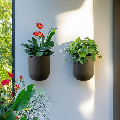 LA Jolie Muse Wall Hanging Planters for Indoor Plants，Hanging Flower Pots for Air Plants Succulent, Set of 2, 5.7L*4.1W*6.5H, Concrete Gray