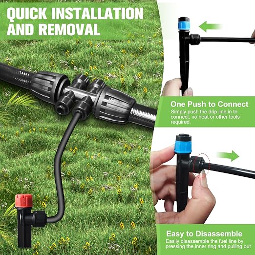 260FT Drip Irrigation System for Garden with 40 Nozzles & Emitters, Garden Watering System with 1/2" & 1/4" Tube and Barbed Fittings - Adjustable Sprinklers Kit for Greenhouse,Lawn,Pond De-Icer
