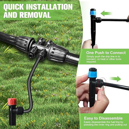 250FT Drip Irrigation System for Garden with 40 Nozzles & Emitters, Garden Watering System with 1/2" & 1/4" Tube and Barbed Fittings - Adjustable Sprinklers Kit for Greenhouse, Lawn, Raised Bed