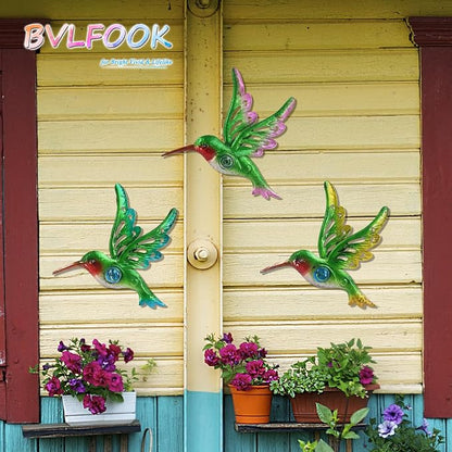 Metal Hummingbird Wall Decor, Wall Art Sculpture for Patio, interior decor | BVLFOOK; Great Indoor Outdoor Gift; Family decor; Set of 3, 9 Inch; Natural vibe