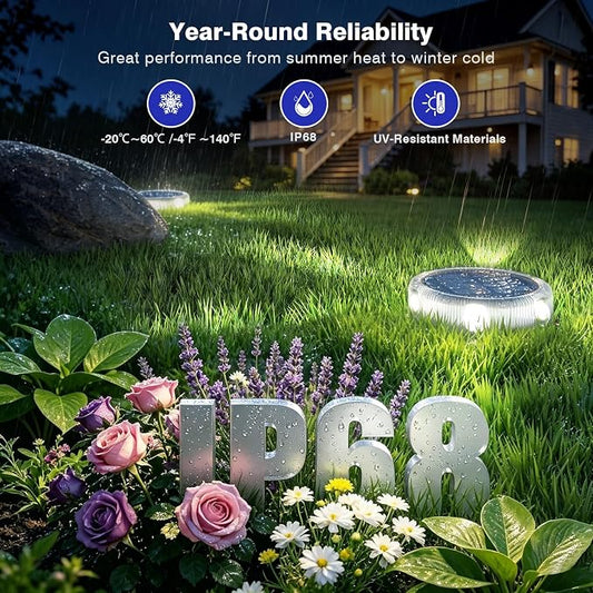 YiLaie Solar Ground Lights, 12 Pack Solar Lights Outdoor IP68 Waterproof, Pathway Lights Solar Powered, Solar Garden Light, Landscape Lighting for Yard Driveway Walkway Deck,Cold White