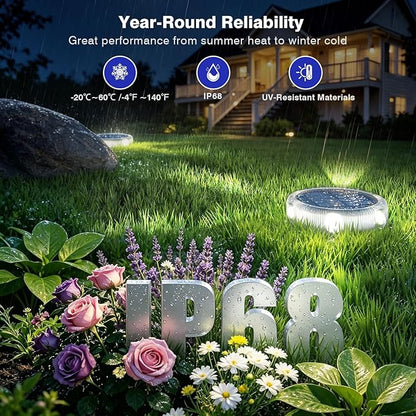YiLaie Solar Pathway Lights Outdoor IP68 Waterproof,4 Pack Solar Ground Lights 1000mAh,Stick & Stake Landscape Lighting for Garden Pathway Lawn Yard Deck Driveway Walkway, Cold White