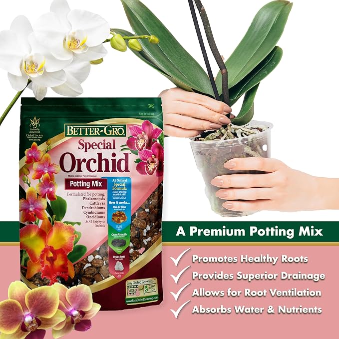 Better-Gro Special Orchid Mix - Premium Grade Orchid Bark Potting Mix for Potting,Repotting,Enhanced Drainage,Air Flow & Root Ventilation,for Phalaenopsis,Cattleyas,Dendrobiums,8 Quarts,(Pack of 2)