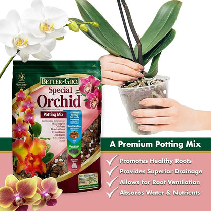 Better-Gro Special Orchid Mix - Premium Grade Orchid Bark Potting Mix for Potting,Repotting,Enhanced Drainage,Air Flow & Root Ventilation,for Phalaenopsis,Cattleyas,Dendrobiums,8 Quarts,(Pack of 2)