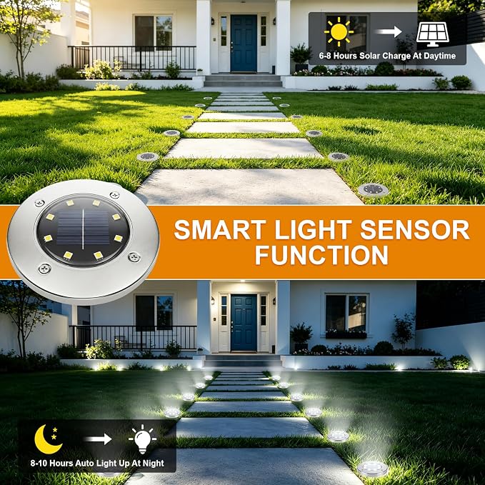 OULONGER Solar Ground Lights 16 Packs, Garden Solar Outdoor Waterproof Pathway Bright In-Ground Landscape Lights for Patio, Lawn, Yard, Driveway, Step and Walkway White Light