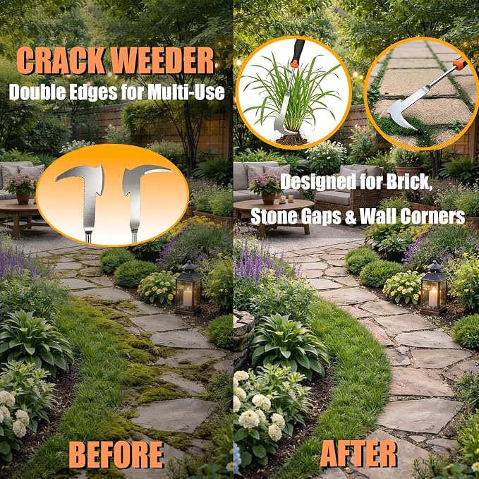 5 Pack Weed Puller Tool, Stainless Steel Manual Hand Weeding Tool Set for Weed Removal, V-Shaped Digger, Crack Weeder Tool, 4 Teeth Gardening Tools for Garden, Patio, Sidewalk, Driveway, Pavers, Lawn