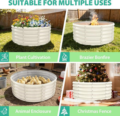 YSEJOMP 17" Tall 40" Diameter Round Raised Garden Bed Kits Outdoor White | 1.5 FT Tall,3.3FT Planter Bed for Flowers,Herbs,Vegetables,Trees,0.8MM Thick Galvanized Metal Painted,with Gloves,Tool free