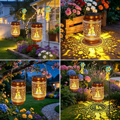 2 Pack Dog Solar Lanterns Outdoor Waterproof Solar Garden Decor, Birthday Gifts for Women Mom Grandma, Metal Hanging Lights with Shepherd Hook for Outside Yard Patio Pathway Backyard