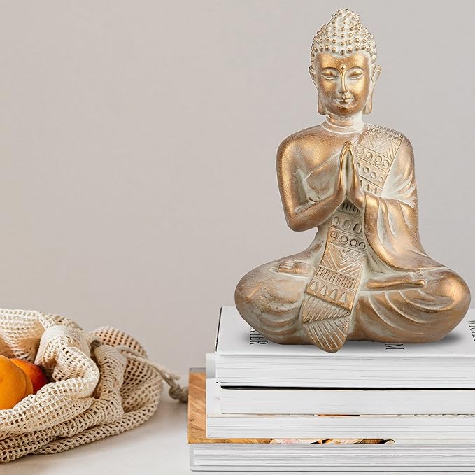 TERESA'S COLLECTIONS Buddha Statue Indoor for Zen Decor, Meditation Buddha Home Decor for Spiritual Room, Boho Gold Statue Resin for Office Table Living Room Home Decorations Gifts for Mom, 6.3"