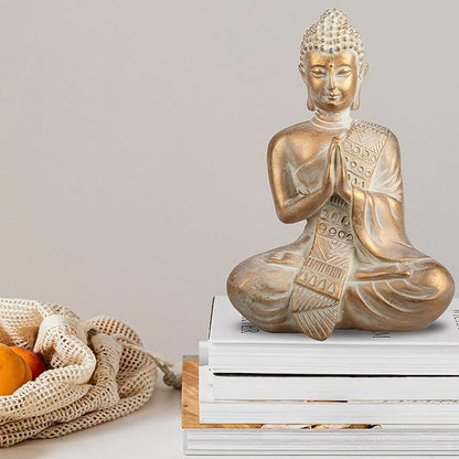 TERESA'S COLLECTIONS Buddha Statue Indoor for Zen Decor, Meditation Buddha Home Decor for Spiritual Room, Boho Gold Statue Resin for Office Table Living Room Home Decorations Gifts for Mom, 6.3"