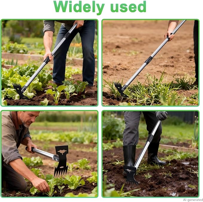 Weed Puller Tool with Long Handle，Adjustable Long Manual Weeder Remover Tool，2 in 1 Hand Weed Rake and Garden Hoe for Gardening, Uprooting Weeding Tool for Yard, Lawn, Patio, Garden