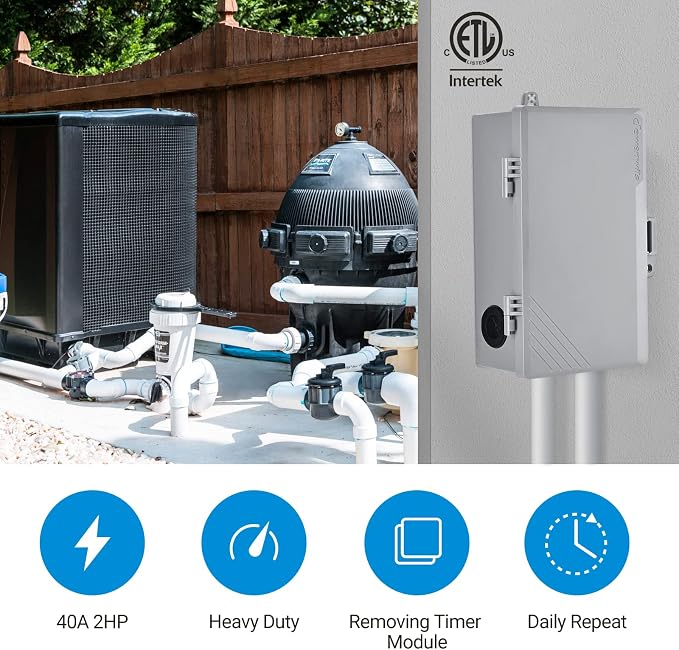 DEWENWILS Pool Pump Timer, Mechanical Timer Box Outdoor, Heavy Duty 2HP 40A 120-277 VAC, 24-Hour Programmable ON/Off Timeable Switch for Water Heater, Pool Pump, ETL Listed | 24-Hour Programmable ON/Off Timeable Switch, Heavy Duty, Works for Water Heat...