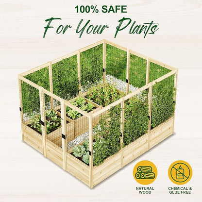 AMERLIFE Raised Garden Bed with 19" Depth Planter Box, Outdoor Wooden Raised Garden Bed Planter with Deer Proof Fence, 7.5Wx9Dx6H, for Vegetables, Flowers and Herbs