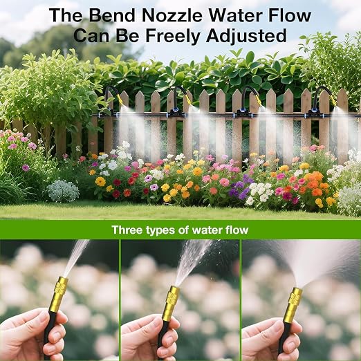 Drip Irrigation System with Brass Nozzles – 2026 Upgrade 200FT Garden Watering Kit with 36Pcs 360° Adjustable Misting Sprinklers Quick Connect Fittings for Raised Beds, Lawn, Patio