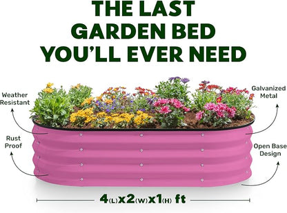 Plant & Plot Galvanized Raised Garden Beds Outdoor // 4×2×1 ft (2-Pack) Planter Raised Beds for Gardening, Vegetables, Flowers (Pink) // Large Metal Garden Box
