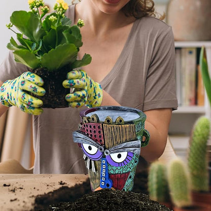 Midogaigai Abstract Face Planter Pots for Plants,Hand-Painted Colorful Flower Pots with Drainage, Indoor Outdoor Garden Decor Gift(Classic,Small)