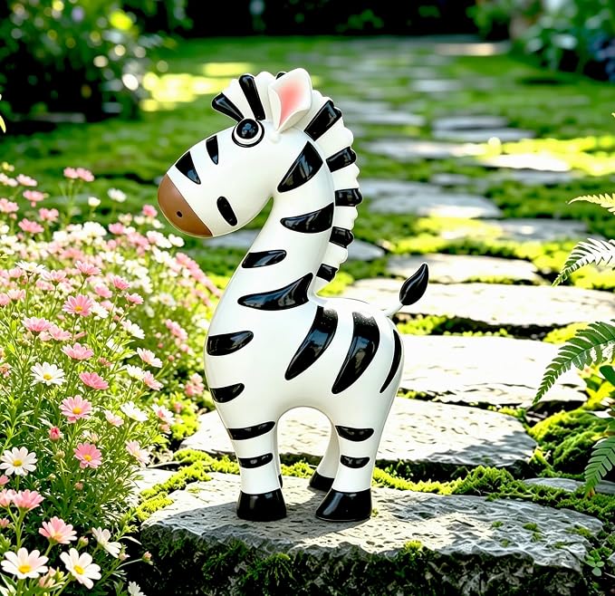 Metal Zebra Figurine Garden Outdoor Sculptures Decor | Cartoon Metal Zebra Statues for Garden, Fence,Porch,Lawn or Shelf Home Decor