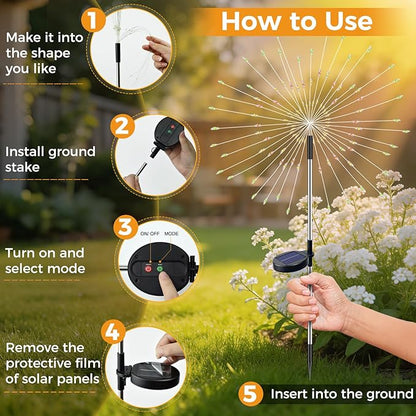 btfarm 6 Pack 120 LED Solar Garden Lights Outdoor, 8 Modes Firework Lights Solar Powered, Waterproof Twinkle Fairy Light Outside for Yard Patio Pathway Pool Christmas Party Decorative, Warm White