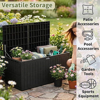 220 Gallon Outdoor Storage Box, Waterproof Lockable Deck Box | Resin Storage Bin for Patio Furniture Cushions, Garden Tools, Pool Supplies Organization, Indoor & Outdoor Use