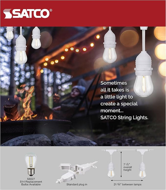 Satco S8038 LED Indoor/Outdoor String Lights, White, S14 Bulbs, 24 Feet (Pack of 1)
