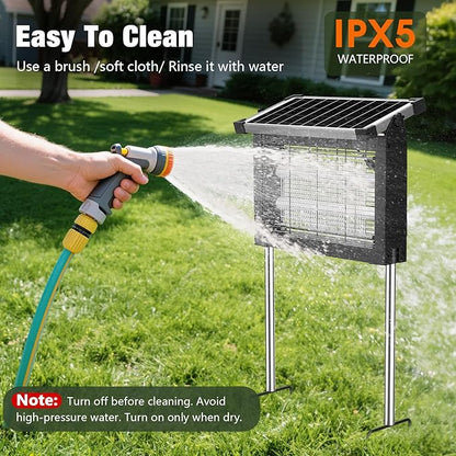 Solar Bug Zapper Outdoor Waterproof, Rechargeable Mosquito Zapper with Solar Panel Sensor, Auto ON/Off, 10ft Extension Cord & Solar Powered Bug Zapper, Cordless Insect Zap for Patio Yard Garden
