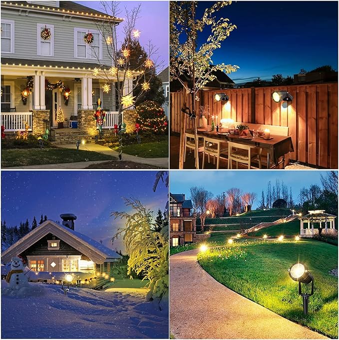 Low Voltage Landscape Lighting with Spike (10-Pack with Connector) | 7W Low Voltage LED Landscape Lights with Connectors Outdoor 12V Super 900LM Warm White Waterproof Garden Pathway Lights