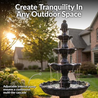 Sunnydaze Grand Courtyard 4-Tier Large Outdoor Water Fountain - 80" Tall Outdoor Fountain - Tiered Electric Garden Water Feature for Patio, Backyard, or Yard - Faux Stone Resin - Black