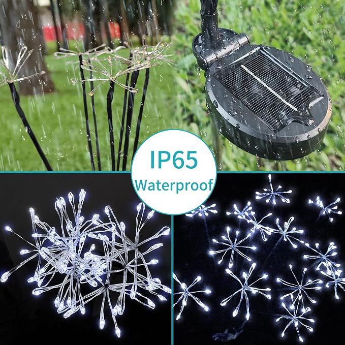 JJGoo Solar Garden Lights, New Upgraded 2 Pack Solar Swaying Starburst Light, Waterproof Fireworks Outdoor Lights, Yard Patio Pathway Decoration, White