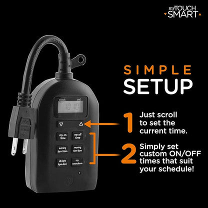 myTouchSmart 26898-P1 Indoor/Outdoor Weather Resistant Digital Plug-in Timer, Custom Presets