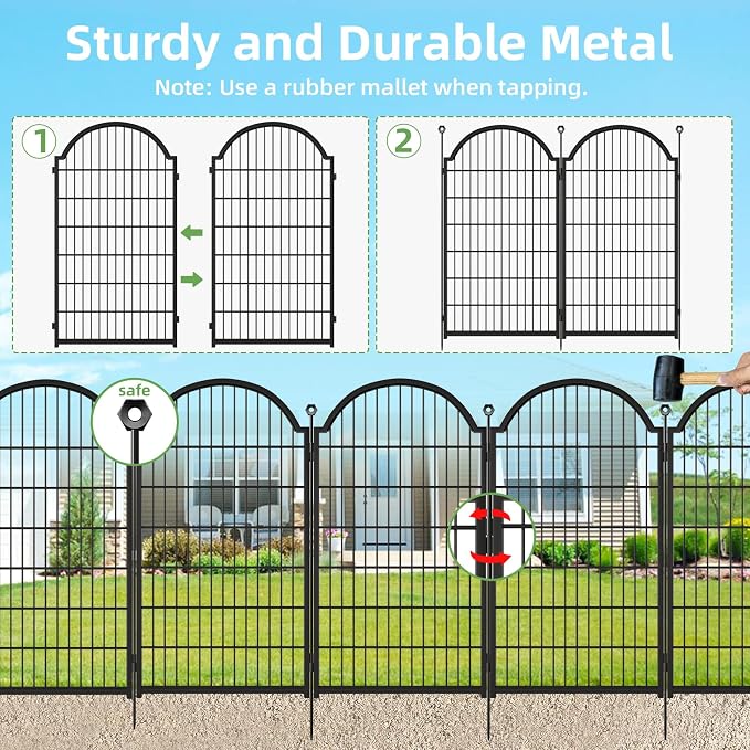 8 Panels Decorative Garden Fence Outdoor for the Yard – 48in(H) x 18ft(L) Heavy Duty Metal Animal Barrier for Dog, No Dig Dog Fence, Rustproof Tall Garden Fencing Panel