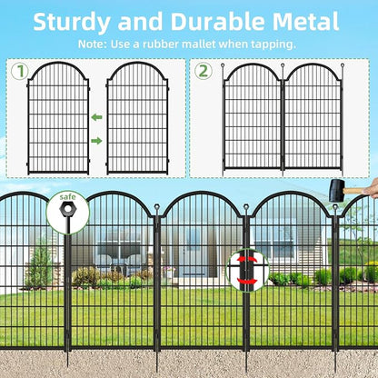 8 Panels Decorative Garden Fence Outdoor for the Yard – 48in(H) x 18ft(L) Heavy Duty Metal Animal Barrier for Dog, No Dig Dog Fence, Rustproof Tall Garden Fencing Panel