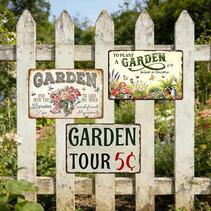 Garden Signs for Outside Personalized Metal Welcome Garden Tin Sign Farm Decor Vintage Garden Tour 5 Cents Sign Wall Art Decorative Outdoor Funny Gardening Signs for Home 8x12 Inch