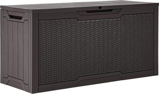 YITAHOME 80 Gallon Outdoor Storage Box | Large Water Resistant Resin Deck Box, Indoor Outdoor Lockable Rattan Storage Container for Patio, Garden, Cushions, Tools