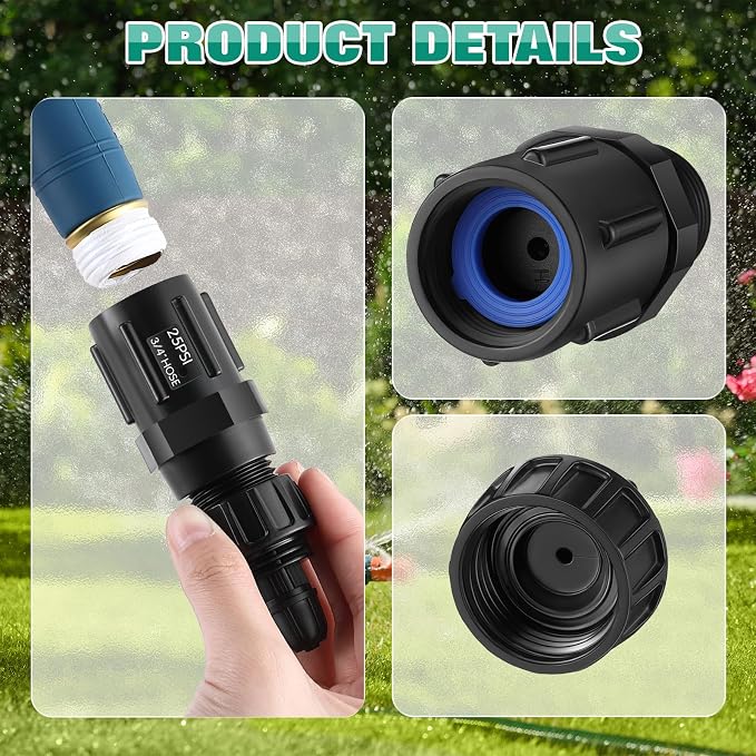 8 Set Drip Irrigation Faucet Adapter Kit, 25 PSI Garden Hose Pressure Regulator, 1/4'' Drip Irrigation Tubing to 3/4'' Faucet, Plumbing Tape