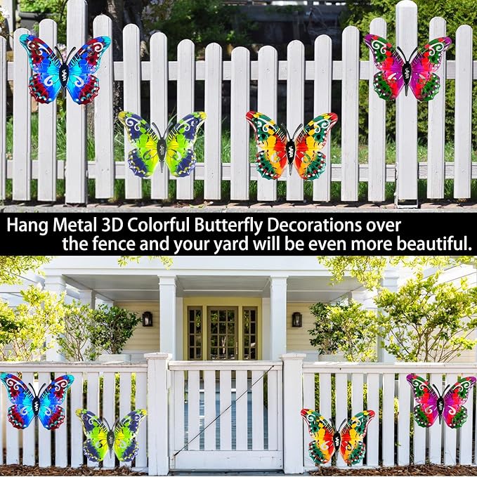 Metal Butterfly Wall Decor, Colorful Outdoor & Indoor Humming Butterflies yard wall art Decoration. Ideal for Patio, Fence, Garden, Living Room & Balcony Decor- Hanging Ornaments to Elevate Your Space