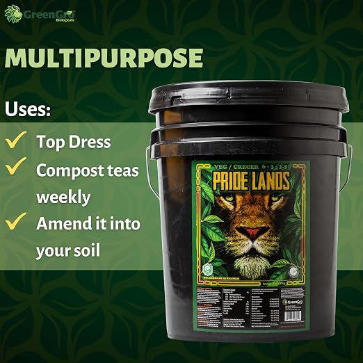 GreenGro Pride Lands Veg 6-3-3.5 | Organic Dry Top Dress Fertilizer | Microbes + Biochar + Mycorrhizae + Amendments | Vegetative Stage Plant Food | Bigger Yields | Indoor & Outdoor | 5 lb