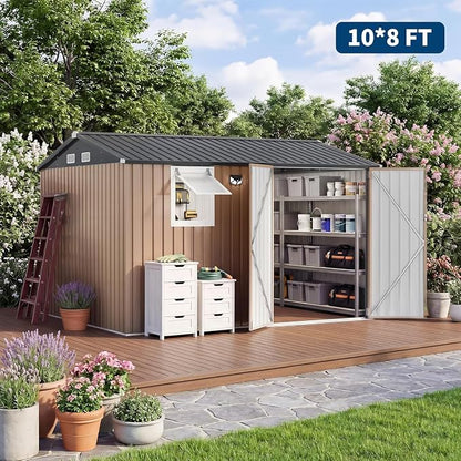 Garvee 10 x 8 FT Heavy-Duty Metal Outdoor Storage Shed with Motion Sensor Solar Light and Window,Pegboard Tool Organizer, Lockable Doors and 4 Air Vents, Garden Shed for Patio, Garage, Backyard | Motion Sensor Light, Window, Pegboard Tool Organizer, Lo...
