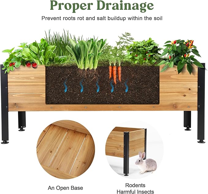 Wooden Rectangular Flower Box with Short Iron Legs, Planting Bed for Flowers and Vegetables, Suitable for Garden and Balcony. Dimensions: 19.7x13.9x12.5 inches