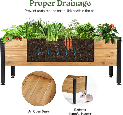 Wooden Rectangular Flower Box with Short Iron Legs, Planting Bed for Flowers and Vegetables, Suitable for Garden and Balcony. Dimensions: 19.7x13.9x12.5 inches