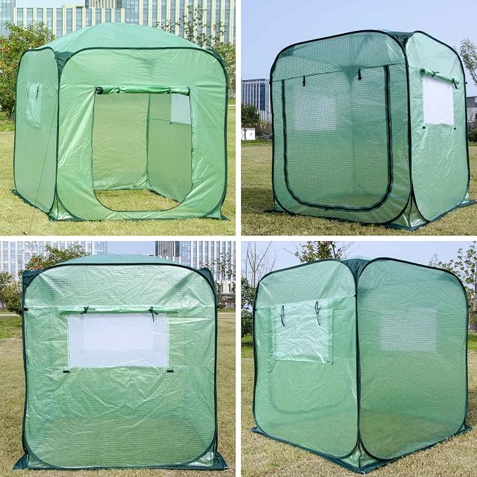 Porayhut Pop Up Greenhouse Tent,Portable X-Large Walk-in Flower House ,Indoor Outdoor Gardening Plant Sunshine Room with PE Mesh Cloth Cover for Protecting Plant from Cold Frost & Birds