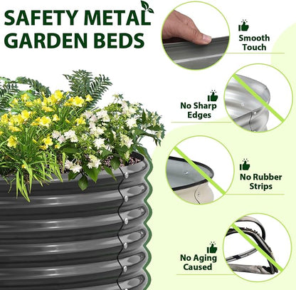 A ANLEOLIFE 12X3X1.5 ft Galvanized Raised Garden Beds Outdoor, Oval Extra Large Metal Planter Box for Planting Vegetables Flowers Herb, Anti-Rust & Easy-Setup, Quartz Grey