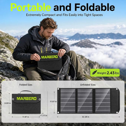 MARBERO Portable Solar Panel 30W Solar Panel Charger 23% High Efficiency Foldable Solar Panels QC3.0 USB & DC Port Compatible with Cell Phone Ipad Laptop IP65 Waterproof for Camping Outdoor Cloudy