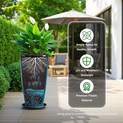 QCQHDU 21 inch Tall Planters for Outdoor & Indoor Plants, Set of 2 Large Outdoor Planters with Drainage Hole for Front Porch, Patio, Garden, Home Decor, Blue